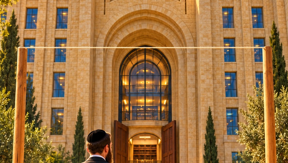 שער פתוח לצד עמודי עירוב